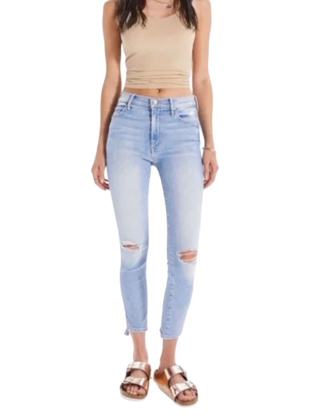 MOTHER The Stunner Zip Ankle Step Chew Jeans Poisoned Petals Distressed Size 26